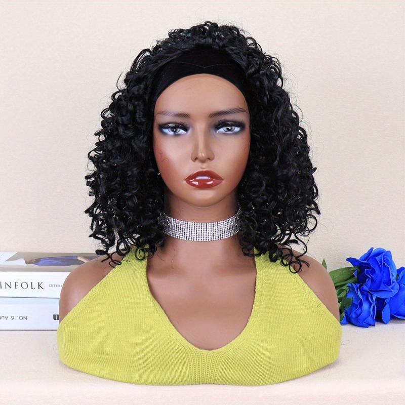 Short Afro Kinky Curly Headband Wig 30-48 cm Synthetic Fiber Natural Look