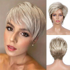Natural Short Straight Synthetic Wigs With Bangs 15 24 Cm Short Pixie Cut Wigs