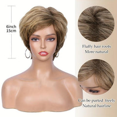 Natural Short Straight Synthetic Wigs With Bangs 15 24 Cm Short Pixie Cut Wigs