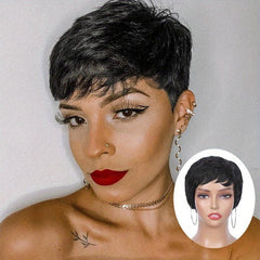 Natural Short Straight Synthetic Wigs With Bangs 15 24 Cm Short Pixie Cut Wigs