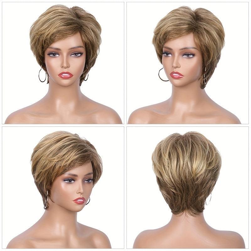 Natural Short Straight Synthetic Wigs With Bangs 15 24 Cm Short Pixie Cut Wigs