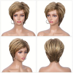 Natural Short Straight Synthetic Wigs With Bangs 15 24 Cm Short Pixie Cut Wigs