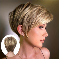 Natural Short Straight Synthetic Wigs With Bangs 15 24 Cm Short Pixie Cut Wigs