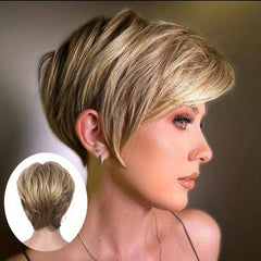 Natural Short Straight Synthetic Wigs With Bangs 15 24 Cm Short Pixie Cut Wigs