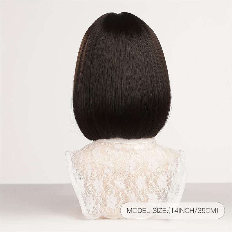 Short Bob Highlight Straight Hair Wigs With Bangs Synthetic Fiber Hair Wigs