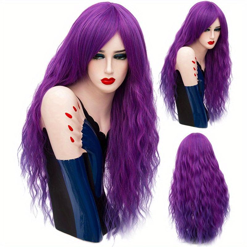 Purple Long Curly Hair Wigs Synthetic Heat Resistant Wigs For Women Girls