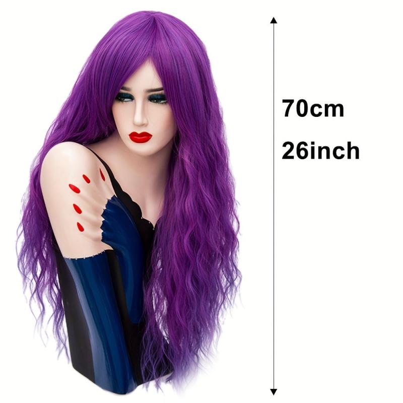 Purple Long Curly Hair Wigs Synthetic Heat Resistant Wigs For Women Girls