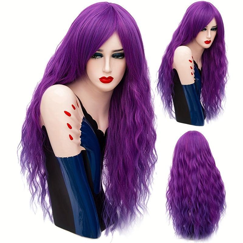 Purple Long Curly Hair Wigs Synthetic Heat Resistant Wigs For Women Girls
