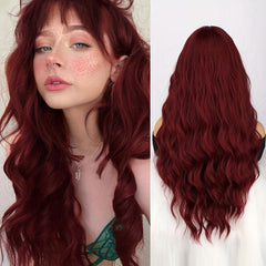 66 Cm Orange Water Wave Synthetic Hair Wig with Bangs