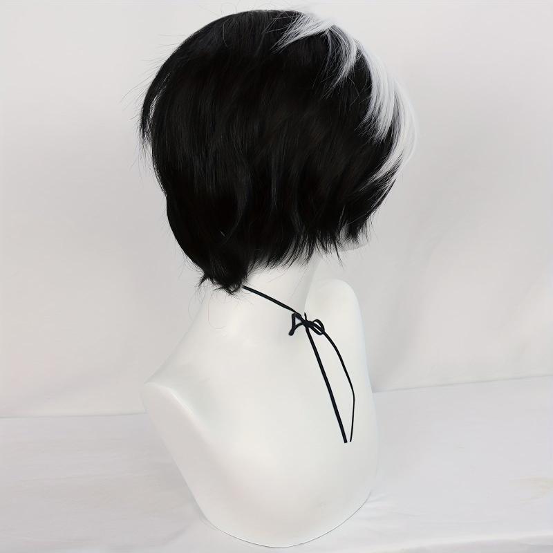 Half Half Straight Hair Cosplay Wigs Synthetic Fiber Anime Wigs & Wig Cap