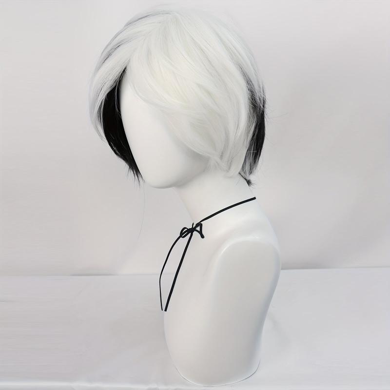 Half Half Straight Hair Cosplay Wigs Synthetic Fiber Anime Wigs & Wig Cap