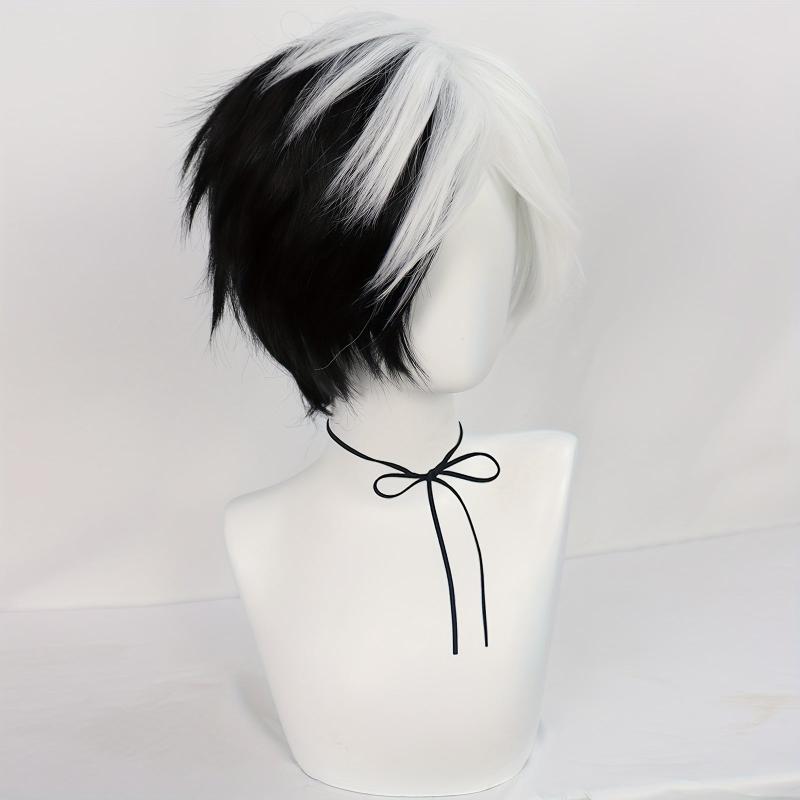 Half Half Straight Hair Cosplay Wigs Synthetic Fiber Anime Wigs & Wig Cap
