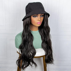 Long Water Wavy Hair Wig With Fisherman's Hat Natural And Hair Wig