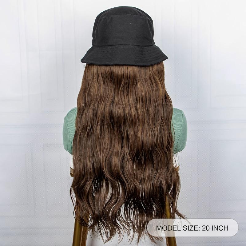 Long Water Wavy Hair Wig With Fisherman's Hat Natural And Hair Wig