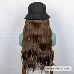 Long Water Wavy Hair Wig With Fisherman's Hat Natural And Hair Wig