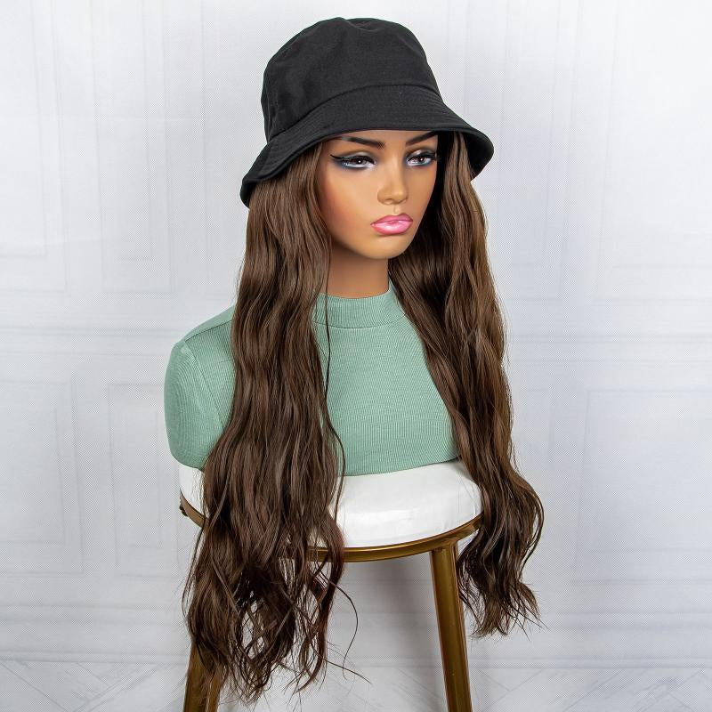 Long Water Wavy Hair Wig With Fisherman's Hat Natural And Hair Wig