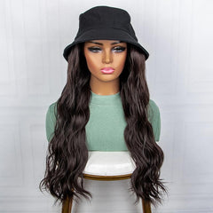 Long Water Wavy Hair Wig With Fisherman's Hat Natural And Hair Wig