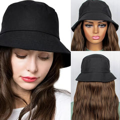 Long Water Wavy Hair Wig With Fisherman's Hat Natural And Hair Wig