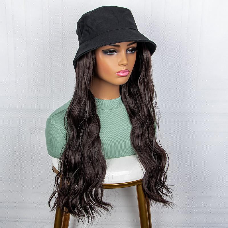 Long Water Wavy Hair Wig With Fisherman's Hat Natural And Hair Wig