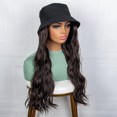Long Water Wavy Hair Wig With Fisherman's Hat Natural And Hair Wig