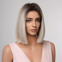 Blonde Bob Short Hair Wig Middle Part for Daily Halloween Use