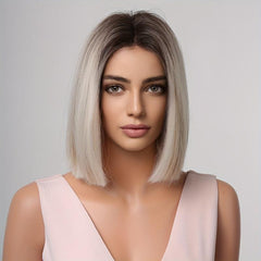 Blonde Bob Short Hair Wig Middle Part for Daily Halloween Use