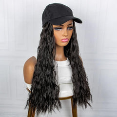 Baseball Cap With Long Wavy Hair Wig Attached