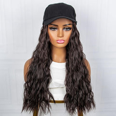 Baseball Cap With Long Wavy Hair Wig Attached