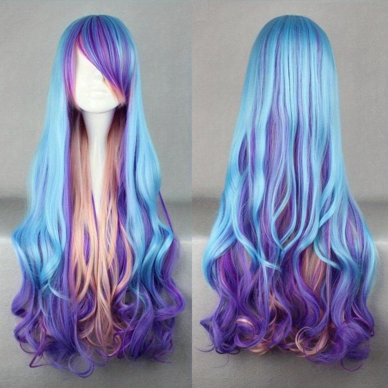 Colorful Wavy Curly Wig with Bangs for Cosplay Party