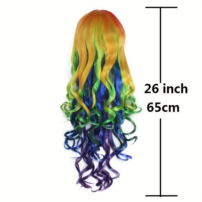 Colorful Wavy Curly Wig with Bangs for Cosplay Party