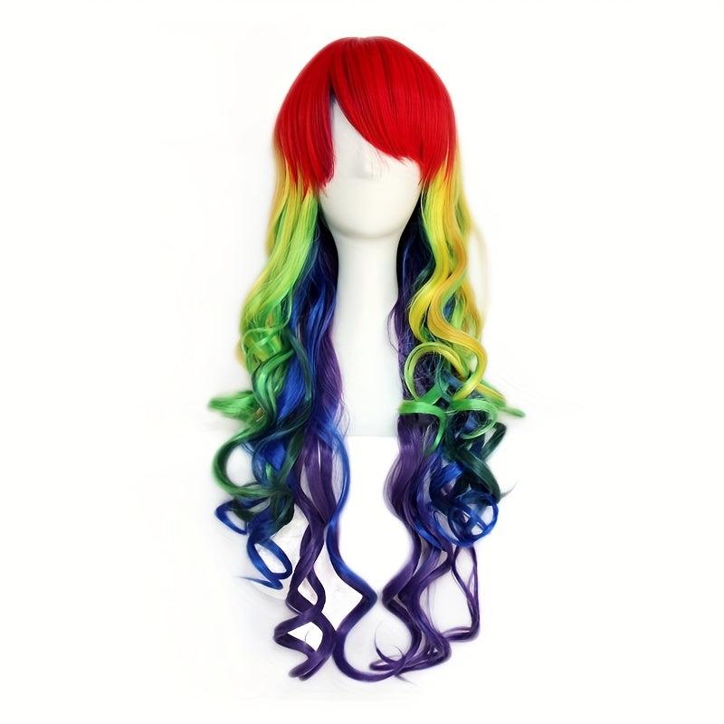 Colorful Wavy Curly Wig with Bangs for Cosplay Party