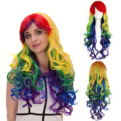 Colorful Wavy Curly Wig with Bangs for Cosplay Party