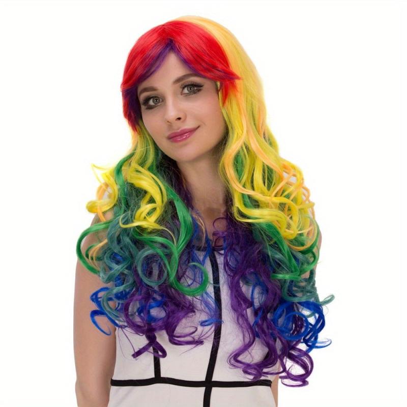 Colorful Wavy Curly Wig with Bangs for Cosplay Party