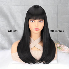 8 Cm Long Straight Wigs With Bangs Synthetic Hair Replacement Wigs
