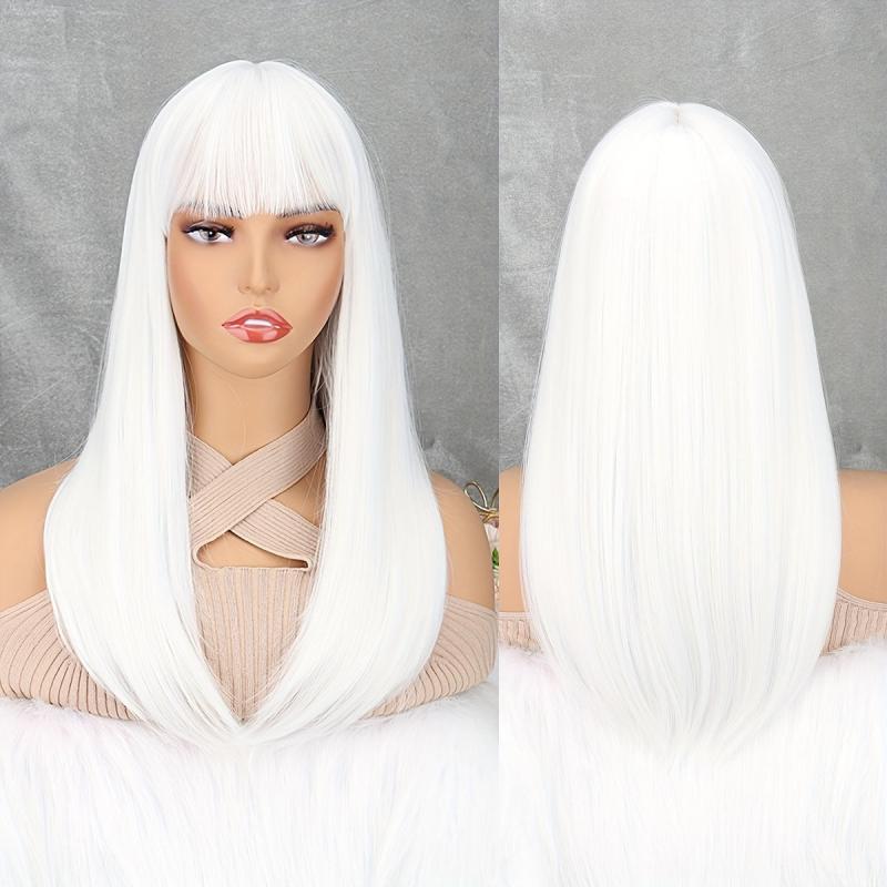 8 Cm Long Straight Wigs With Bangs Synthetic Hair Replacement Wigs