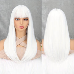 8 Cm Long Straight Wigs With Bangs Synthetic Hair Replacement Wigs