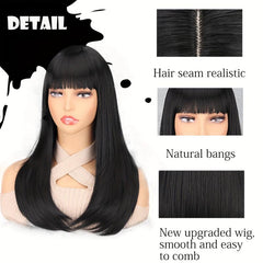 8 Cm Long Straight Wigs With Bangs Synthetic Hair Replacement Wigs