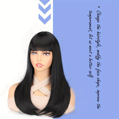 8 Cm Long Straight Wigs With Bangs Synthetic Hair Replacement Wigs