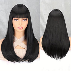 8 Cm Long Straight Wigs With Bangs Synthetic Hair Replacement Wigs
