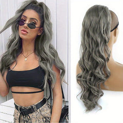 Long Wavy Ponytail Hairpiece Brown/Blonde Clip In Hair Extensions