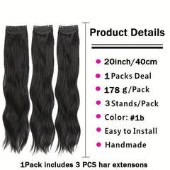 3pcs Wavy Hair Extensions 50 Long Curly Synthetic Hair Pieces For Women Girls