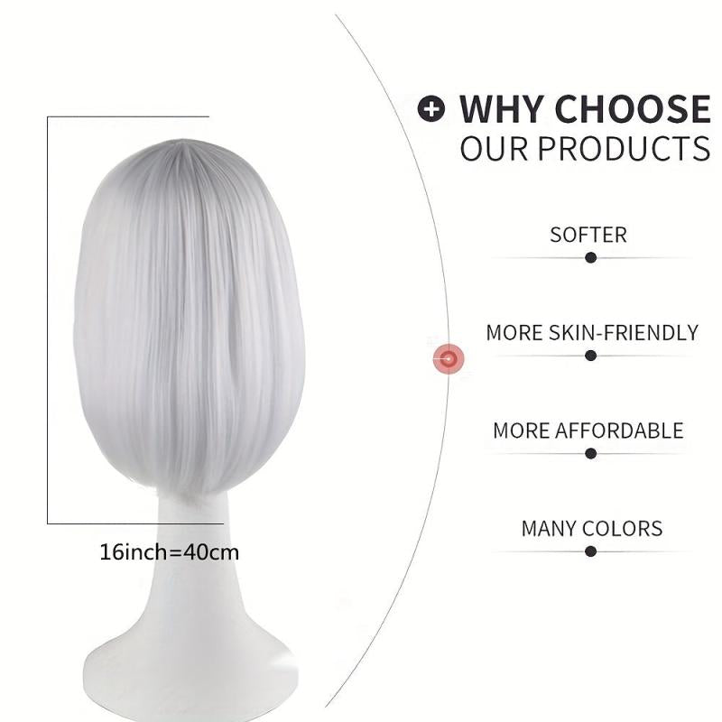 40-64 cm Silver Short Bob Wig for Cosplay Costume