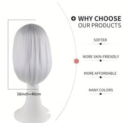 40-64 cm Silver Short Bob Wig for Cosplay Costume