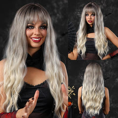 66cm Long Curly Ombre Silvery Wig for Women