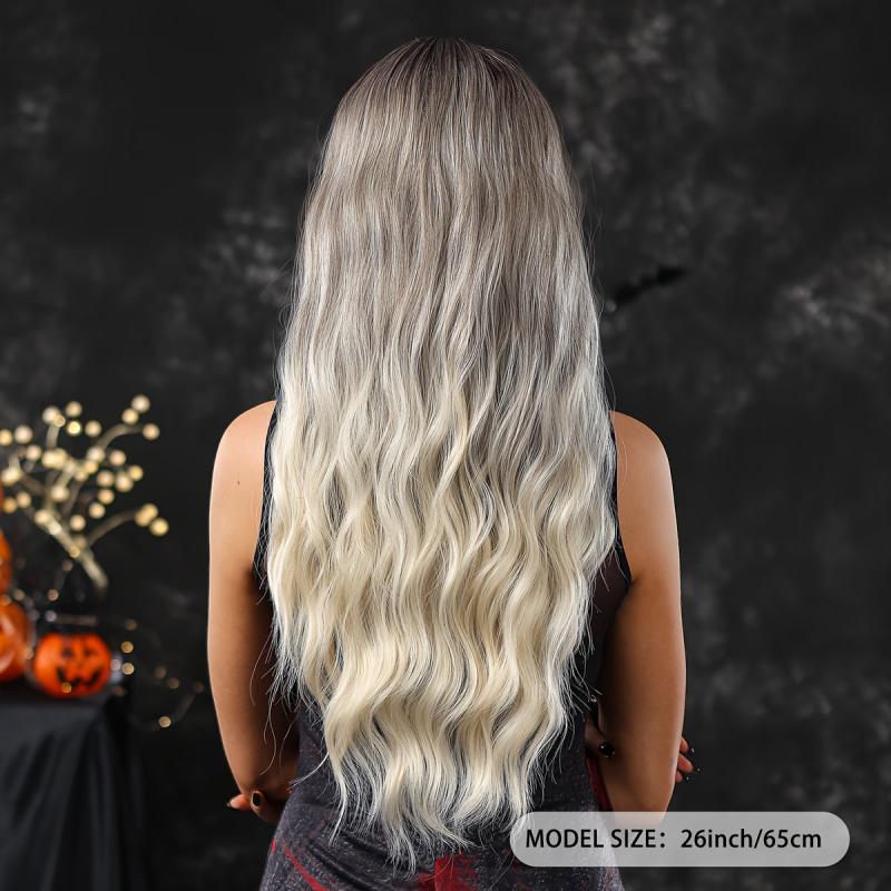 66cm Long Curly Ombre Silvery Wig for Women