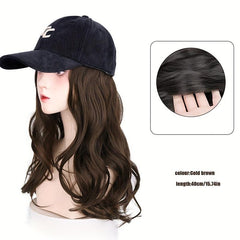 Long Wavy Hair Baseball Cap Brown Adjustable Hat With Synthetic Wig