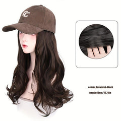 Long Wavy Hair Baseball Cap Brown Adjustable Hat With Synthetic Wig