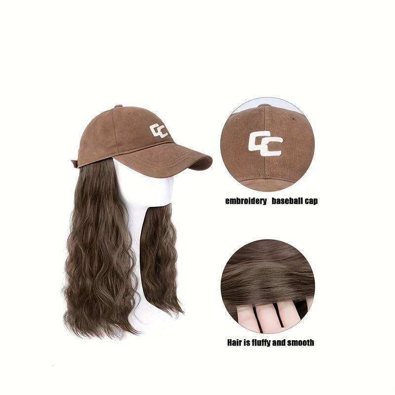 Long Wavy Hair Baseball Cap Brown Adjustable Hat With Synthetic Wig