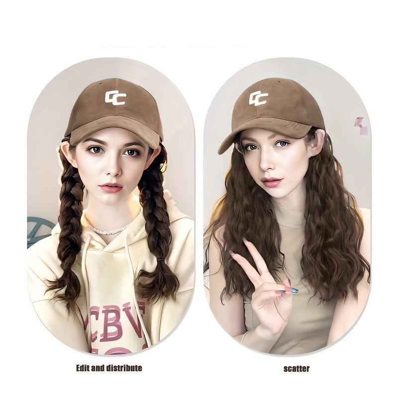 Long Wavy Hair Baseball Cap Brown Adjustable Hat With Synthetic Wig