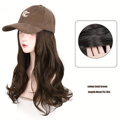 Long Wavy Hair Baseball Cap Brown Adjustable Hat With Synthetic Wig